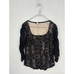 Venus Blouse Womens M Black Lace Ruched Fairy Whimsy Goth Pullover Shirt